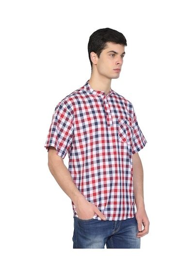 Kısa Kol Şile Bezi Hakim Yaka Erkek Tshirt Kırmızı Lacivert Karel