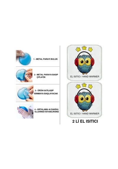 Sıa 2 Adet Baykuş Cep Sobası,el Isıtıcı,sıcak Su Torbası Pvc 10x9,5cm Çok Renkli
