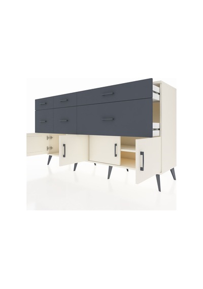 Kronos Konsol Tek Raflı 6 Çekmeceli 4 Kapaklı 176x59x99 Aytaşı-ay Aytaşı-aytaşı/antrasit