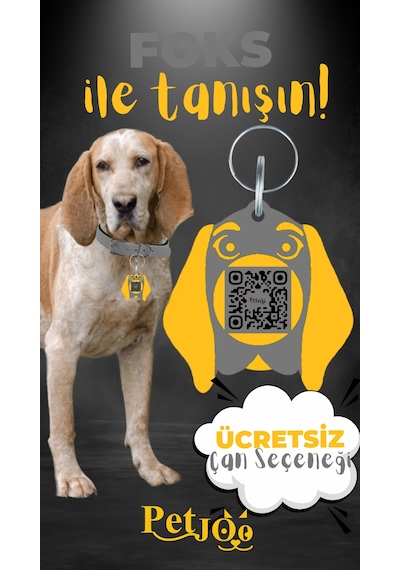 Petjoo 29.Foks Sarı-Gri Qr'lı Köpek Künyesi