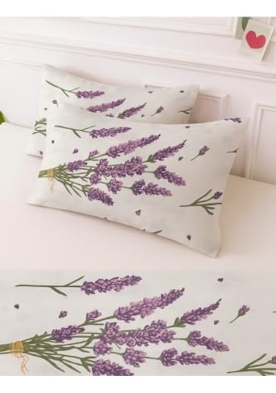 Ezgi Desenli Pamuklu Yastık Kılıfı, Lavanta Deseni, 50 X 70 Cm, Lila, 2 Adet 50 x 22