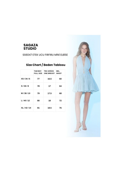 Sagaza Studio Ss6047 Boyundan Bağlamalı Dantel Mini Elbise Bebe Mavisi
