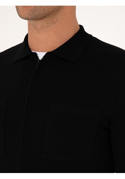 Cacharel Siyah Regular Fit Fermuarlı Triko Hırka