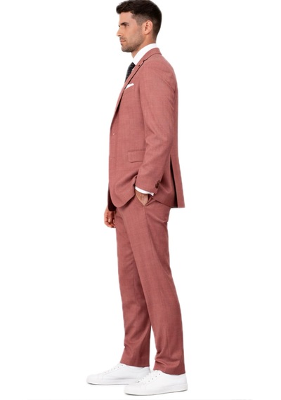Fabio Cassel Slim Fit Mono Yaka Çift Yırtmaçlı Astarlı Takım Elbise Yelekli Kiremit