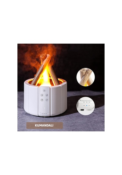 Robeve 250ml Kamp Ateşi Kumandalı Buhar Makinesi Zamanlayıcılı Hava Nemlendirici 7 Renkli Led Işıklı Hava Nemlendirici Aroma Difüzörü Aromaterapi Beyaz