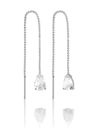 Azuris Silver Azuris 925k Gümüş Sıralı Top Zincir Damla Taşlı Küpe Gümüş