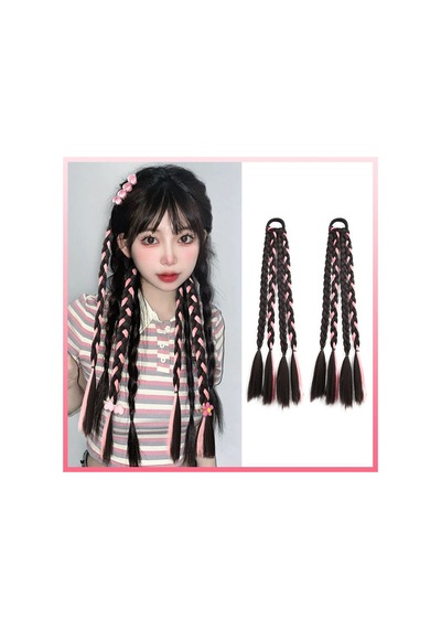 Kadınlar Ve Kızlar İçin Vurgulanmış Sentetik Lifli Renkli Örgülü Peruk Black+pink