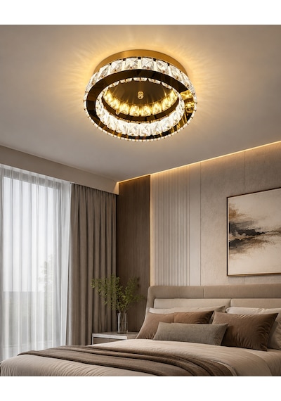 Kristal Taşlı 30 Cm Led Plafonyer Avize 3 Renk Işık, Oda Ve Koridor Aydınlatma Çok Renkli
