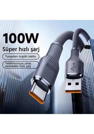 100w Süper Hızlı Şarj Kablosu Type C 1.5m Dayanıklı Dokuma Veri Aktarımlı 1.5 M