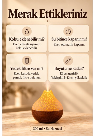 Hava Nemlendirici Buhar Makinası Led Işık Volkanik Alev Bambu Şık Tasarım