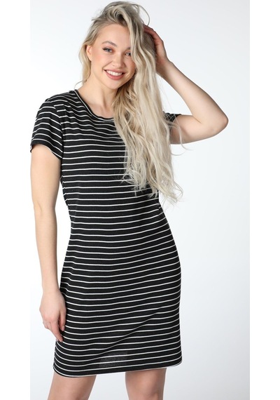 Defys Kadın Regular Fit Çizgili Kısa Kollu Elbise Antarsit-beyaz - 527884313 Antarsit-beyaz