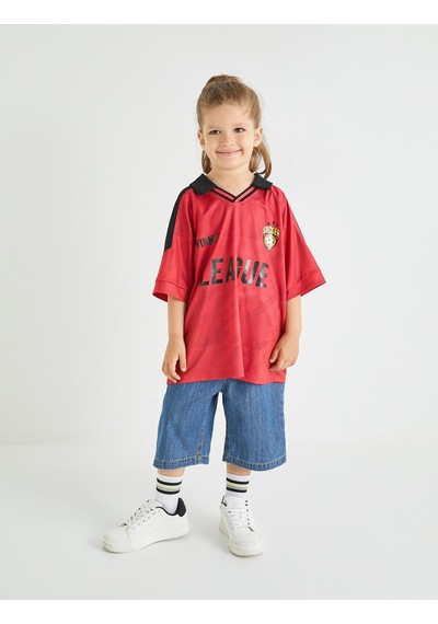 Koton Oversize Tişört Spor Baskılı Kısa Kollu Polo Yaka Kırmızı Desenli 4skb10816tk Kırmızı Desenli Kırmızı