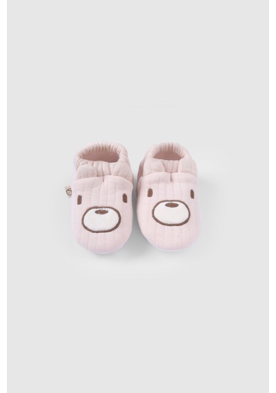 Kapitone Ayıcık Nakışlı Bebek Pembe Patik Pembe