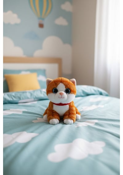 Miyavlayan Peluş Kedi 25 Cm - Yumuşacık Tüylü Sesli Uyku Arkadaşı Ve Hediye Kedi Oyuncak Turuncu