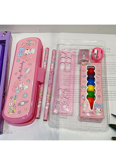 Sanrio Kuromi My Melody Cinnamoroll Kırtasiye Seti 7 Parça My Melody Kırtasiye Seti Pembe