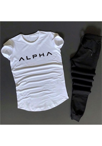 Uyguntarz Unisex Alpha Beyaz Eşofman Takımı Düz Siyah Es916