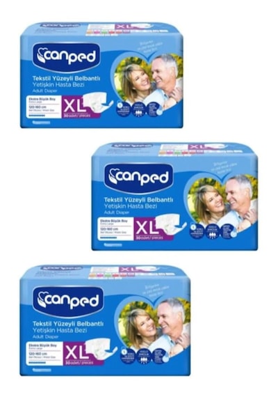 Canped Tekstil Yüzeyli Belbantlı Yetişkin Hasta Bezi XL 3 x 30'lu