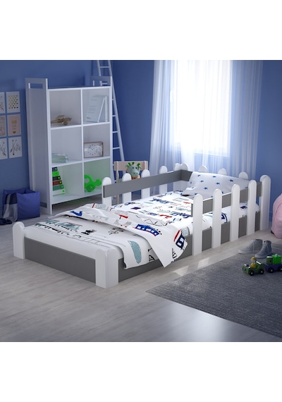 Tuliplifeyapımarket Tuliplife Montessori Karyola Beyaz-Antrasit Çocuk Yatağı -314 Antrasit - Beyaz