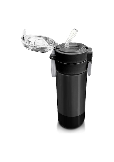 Coral High Kids Koyu Gri Siyah Desenli Pipetli Ve Direkt İçim Çelik Termos 500 Ml 31824 Siyah