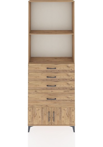 Arges Dolap 2 Raflı 4 Çekmeceli 2 Kapaklı 88x30x243 Çam-çam Çam