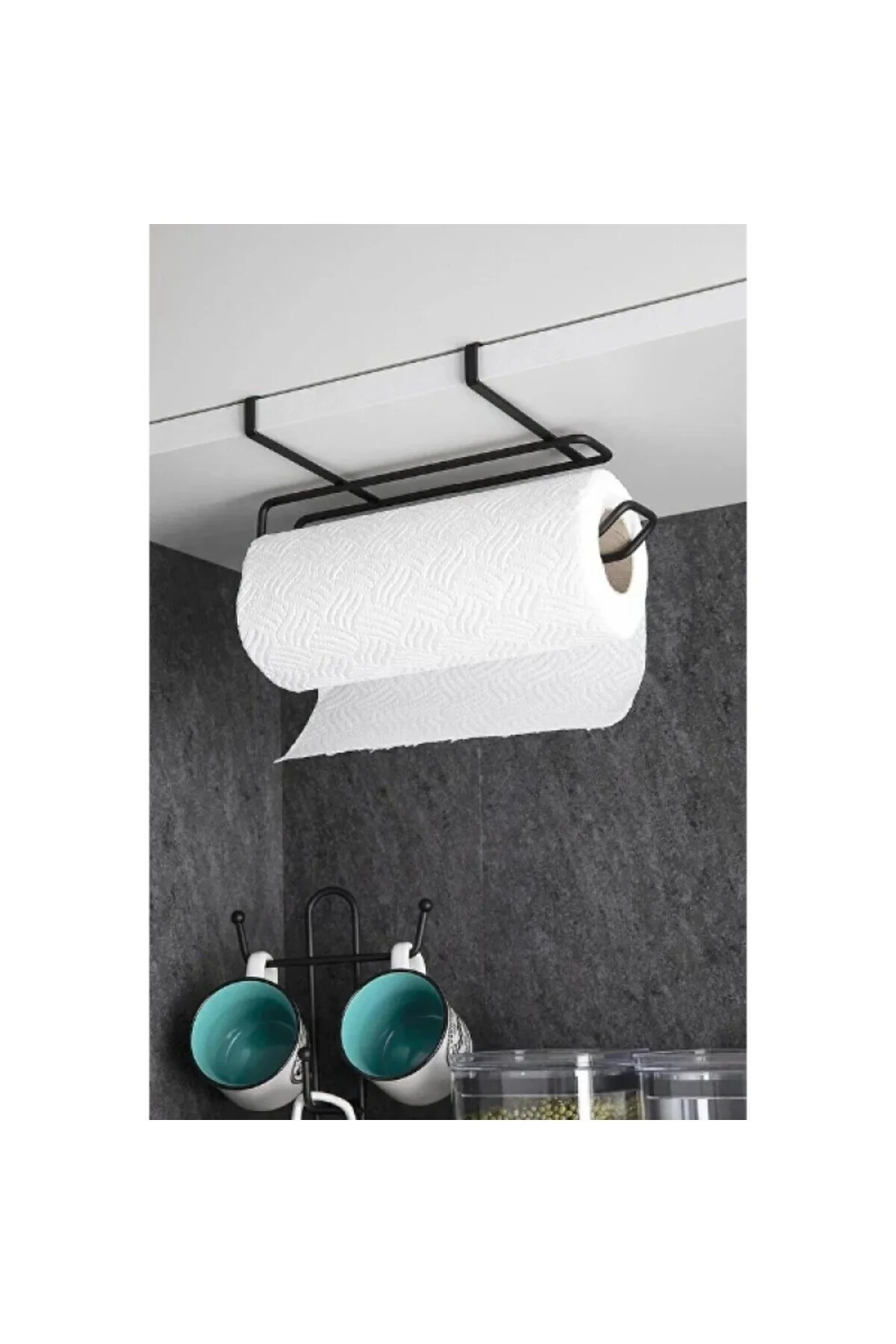 Siyah Dolap İçi Kağıt Havluluk Askı Metal, 28x13 Cm Pratik Mutfak Düzenleyici Siyah M