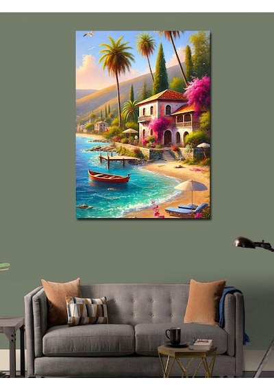 Kanvas Tablo Akdeniz Kıyısı Ve Renkli Evler 70cmx100cm
