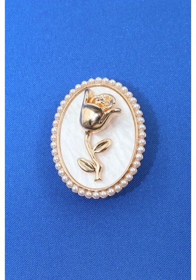 Gül Broş. Yaka Iğnesi Broş. Kadın Broş. Çiçek Broş. Gold Broş, Incili Tasarım Broş. Gold