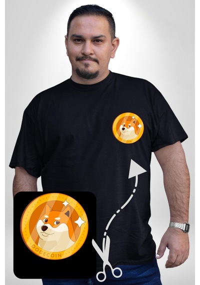 Angemiel Doge Coin Siyah Büyük Beden Kadın Basic Minimal Baskılı Tişört Siyah