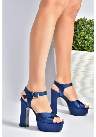 Fox Shoes Lacivert Saten Kumaş Platform Topuklu Kadın Ayakkabı M348202404 Lacivert