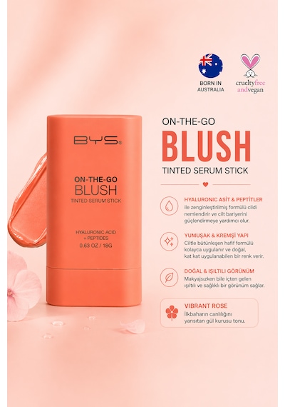 Bys Tinted Serum Stick Blush Juicy Peach Şeftali Nemlendirici,doğal Işıltı Sağlayan Stick Allık 01 Peach