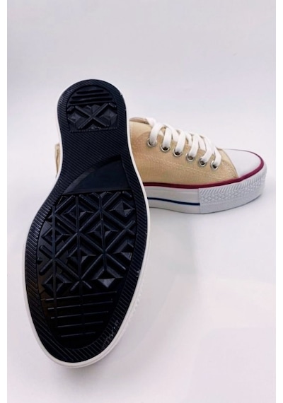 Skywalk Keten Bej Yüksek Taban Sneaker Spor Ayakkabı Bej