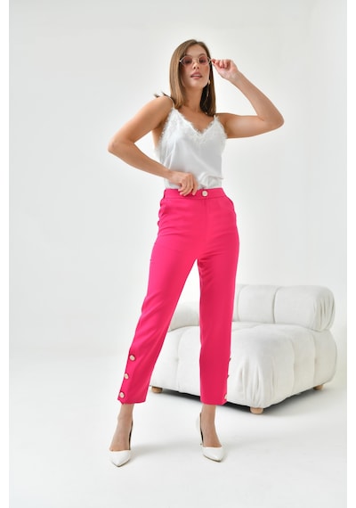 Ftz Women Kadın Dar Paça Düğmeli Pantolon Fuşya 30779-Fuşya