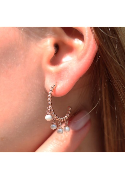Dorika Model Rose Gold Kaplama İnci Gümüş Küpe Gümüş