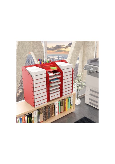Design Otto Tower Masaüstü Organizer 10 Kat A4 Evrak Rafı Kırmızı - 90845809 Kırmızı