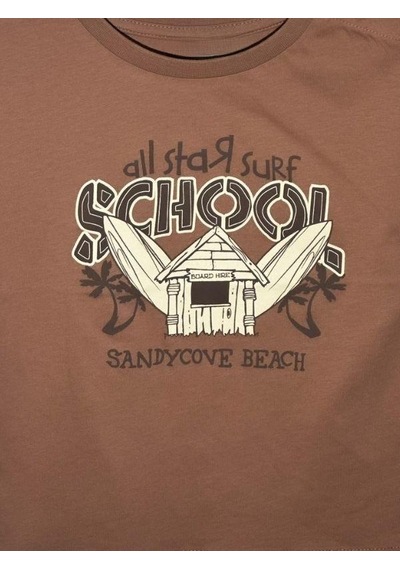 Çikoby Erkek Bebek School Yazılı Pamuklu T-shirt-15709 Kahverengi