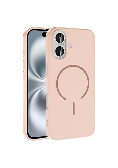 Apple İle Uyumlu İphone 16 Kılıf M-safe Şarj Özellikli Meta Kapak Rose Pembe