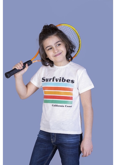 Toontoy Kids Toontoy Erkek Çocuk Surfvibes Baskılı Tişört Ekru