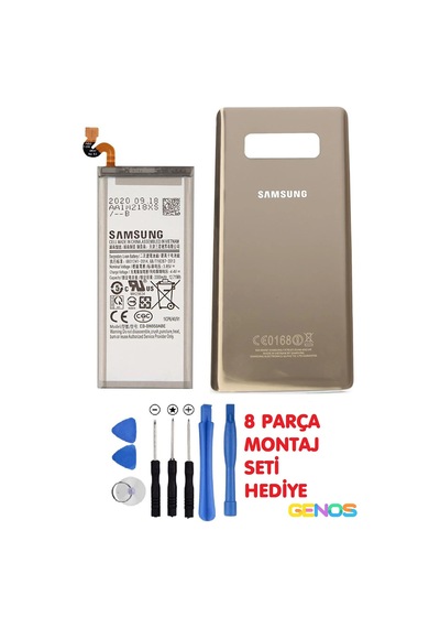 Samsung Galaxy Uyumlu Note 8 Sm-n950f N950u Batarya Pil 3300 Mah+arka Pil Kapağı Cam+montaj Set Gold