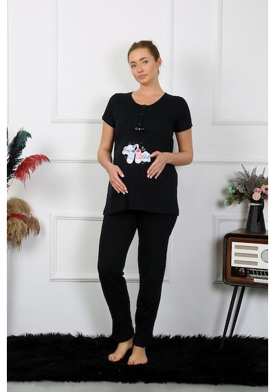 Akbeniz Kadın Kısa Kol Hamile Lohusa Pijama Takımı Siyah 45210-siyah