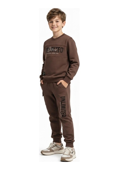 Baglan Erkek Çocuk Önü Baskılı Sweatshirt Ve Eşofman Alt Takım Bgl-st05247 Vizon