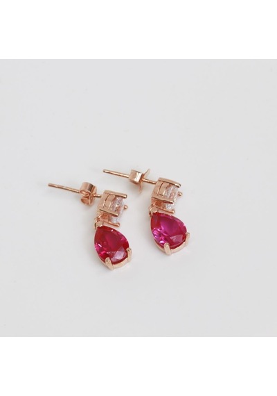 Pembe Zirkon Taşlı Damla Rose Gold Kaplama Gümüş Küpe Gümüş