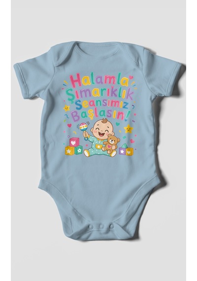 Morivokids Halamla Şımarıklık Seansımız Başlasın Kısa Kollu Bebek Body %100 Pamuk Bebe Mavisi