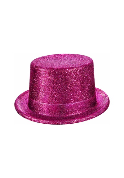 Fuşya Simli Glitter Silindir Parti Şapkası Standart