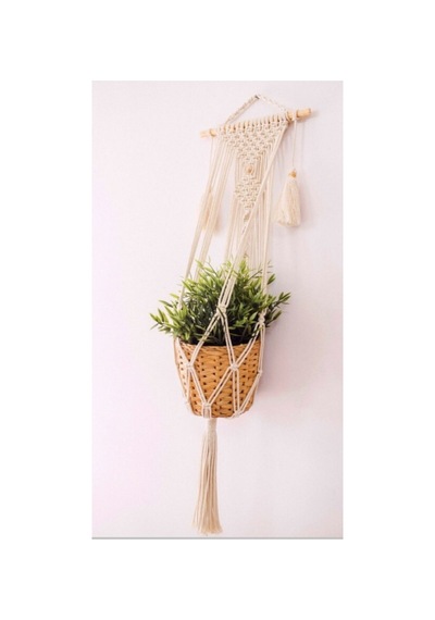 Makrome Saksılık Balkon Bahçe Çiçek Krem