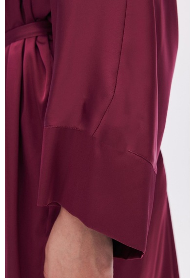 Fumée Bordo Kısa Saten Sabahlık / Kimono Bordo