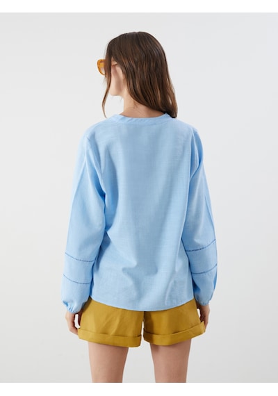 Lcwaıkıkı Classic Mavi Kaçık Yaka Oversize Bluz