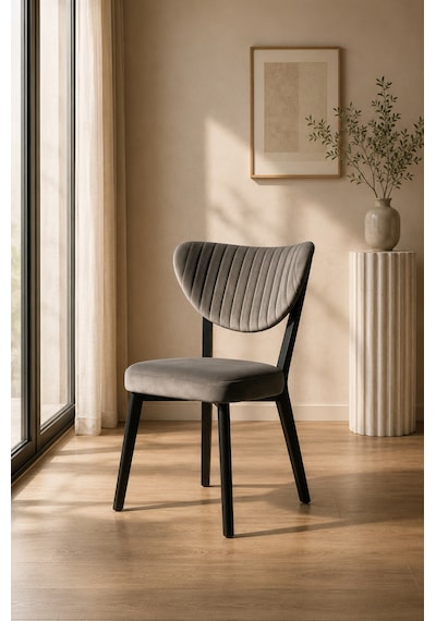 Teknor 4 Adet Elma Sandalye Modern Kadife Kapitone Sırtlı Mutfak Yemek Odası Balkon Kafe Sandalyesi 85 Cm Koyu Gri