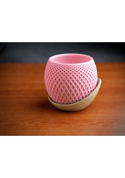 3d Baskı Küre Saksı - Kafes Dokulu İki Parçalı Dekoratif Saksı - Pembe-bej 38128263