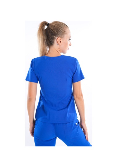 Saks Mavi Lily Model Fermuarlı Soft Likra Doktor Hemşire Üniforma 001