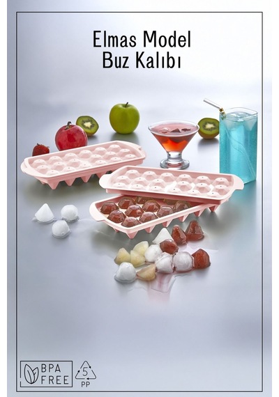 18 Bölmeli Elmas Model Buz Kalıbı - Pembe Pembe